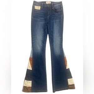 DRIFTWOOD Blue Flare Jeans with Multicolor Patchwork